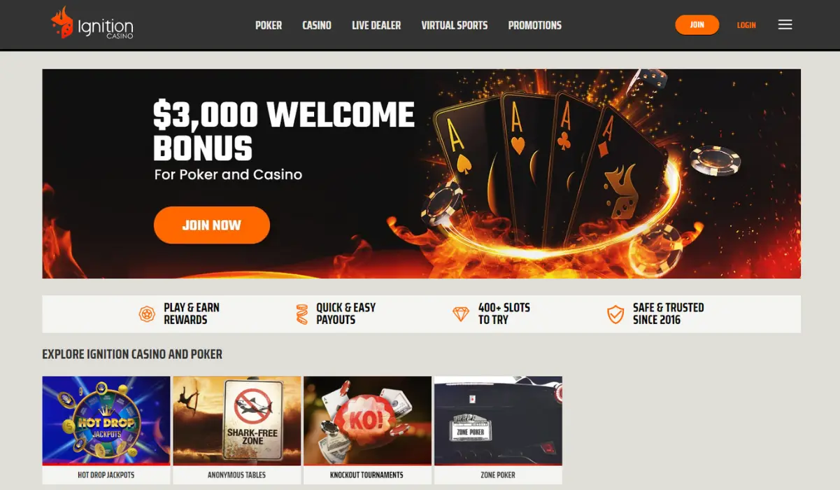 Ignition casino Front page