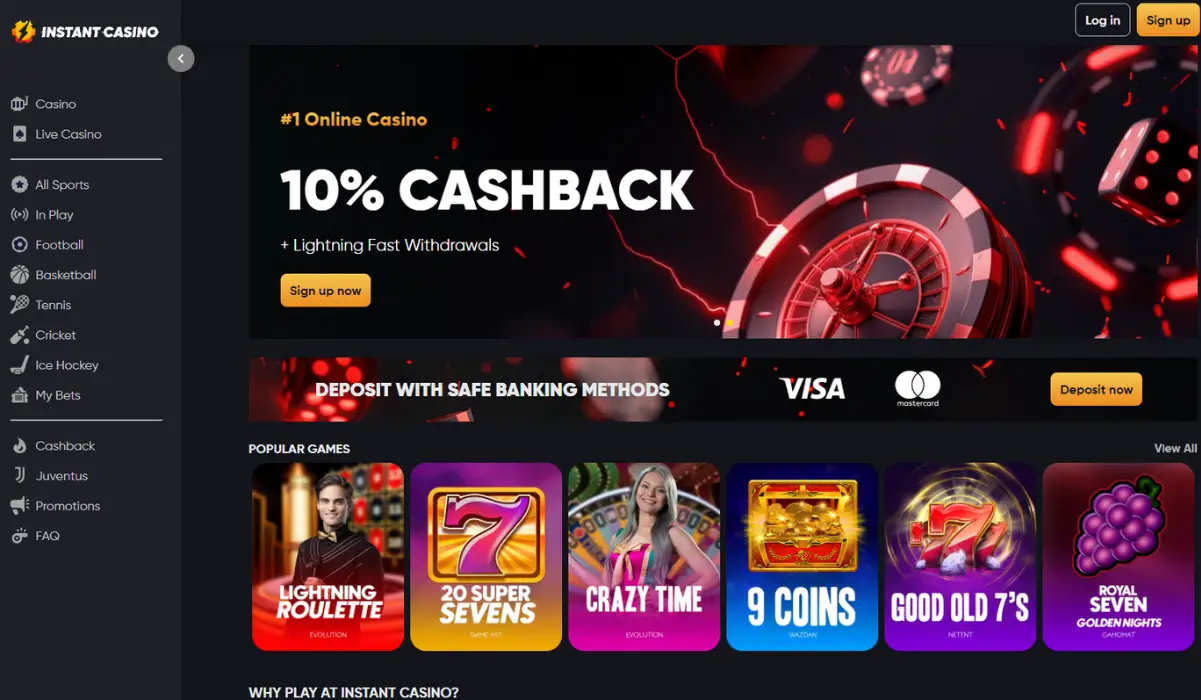 Instant casino Front page