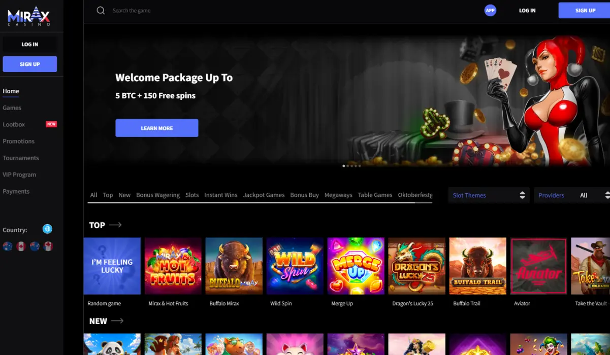 Mirax casino Front page